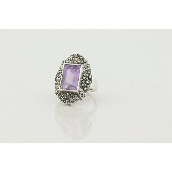 Sterling Silver Amethyst and Marcasite Ring Size 5 3/4 - Picture 6 of 8